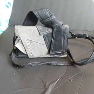 Zara Black and Gray Suede-Accent Messenger Bag